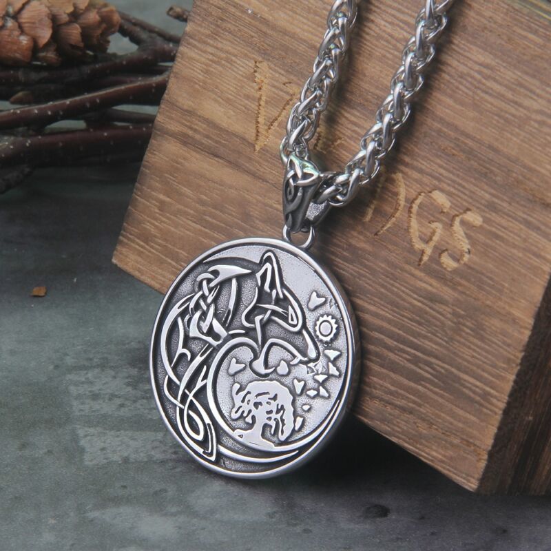 Nordic Viking Stainlesss Steel Yggdrasil Wolf Rune Necklace With Valknut 1