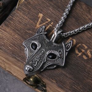 Norse Vikings Wolf Head Necklace Pendant Black Crystal Eyes Original Animal Jewelry 4