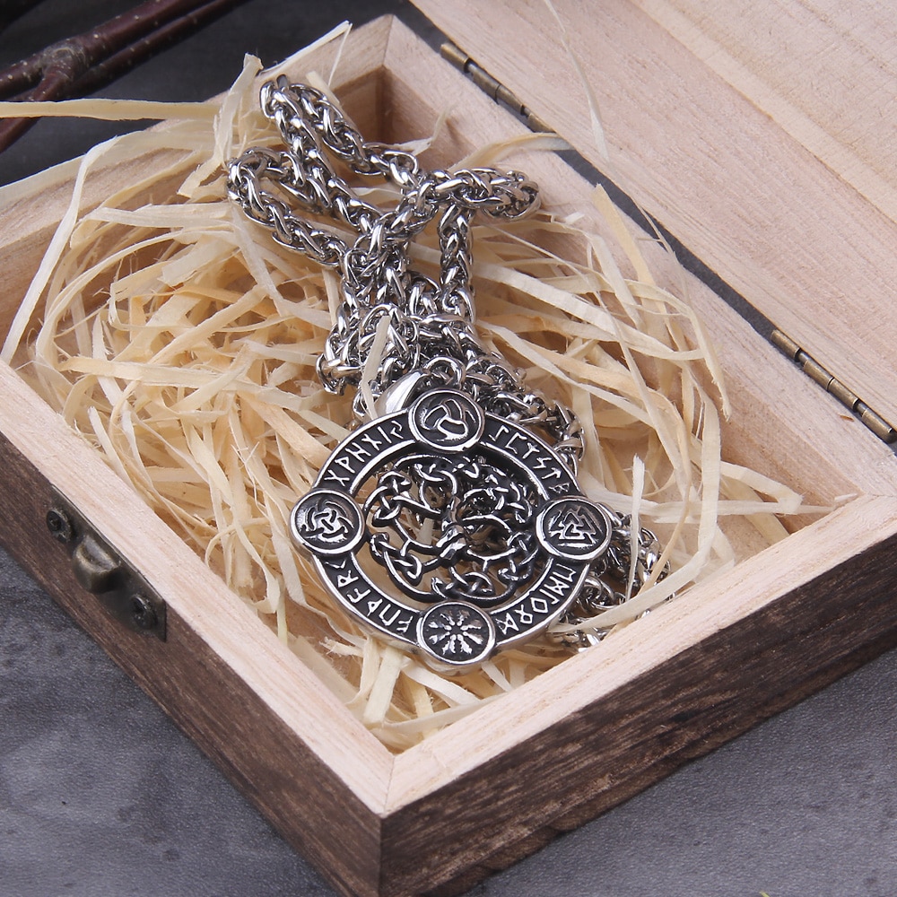 Tree of Life Silver Color Chain Necklaces VIKING rune Necklace 2