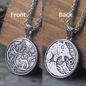 Nordic Viking Stainlesss Steel Yggdrasil Wolf Rune Necklace With Valknut 5