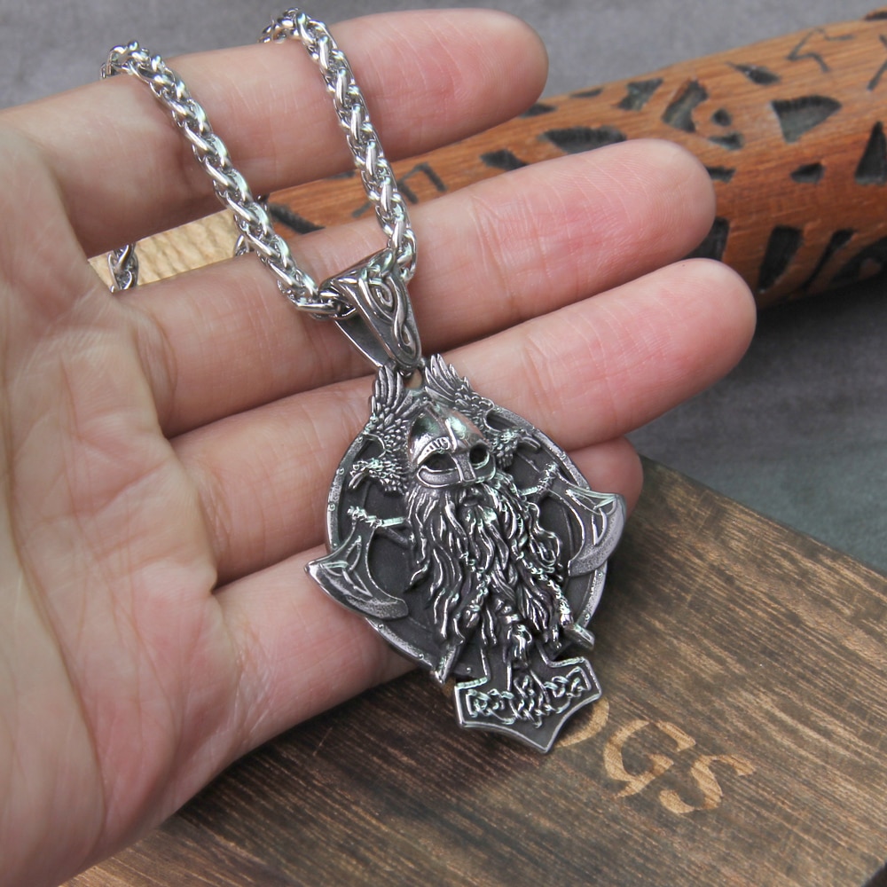 Viking Warrior with Viking Axe on a Shield Pendant Necklace 2