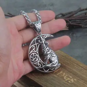 Norse Wolf Howling at the Moon Original Animal Amulet 4