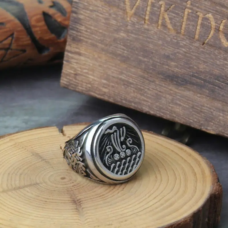 Fine Viking Boat Rune Ring 1
